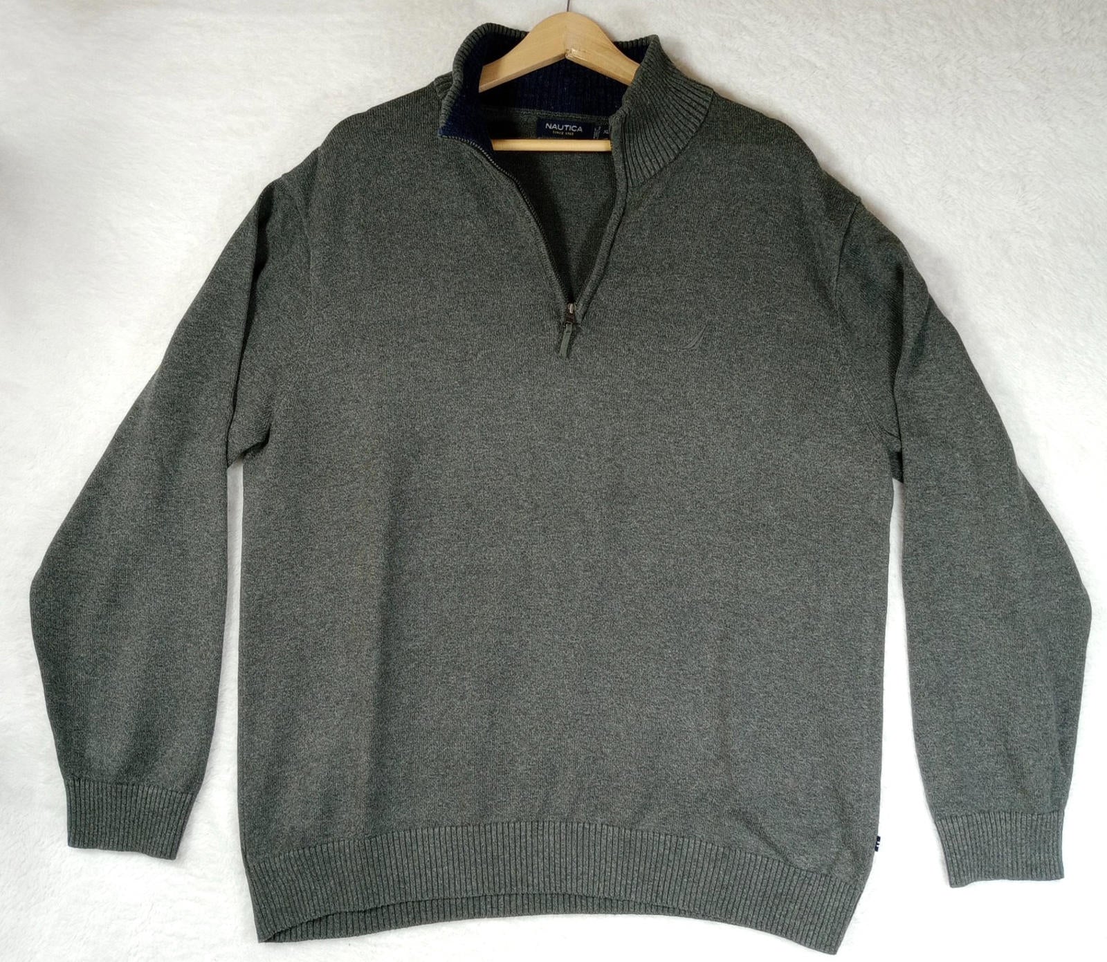 Nautica Knit Jumper Men's UK Size XL Grey Long Sleeve 1/4 Zip Sweater