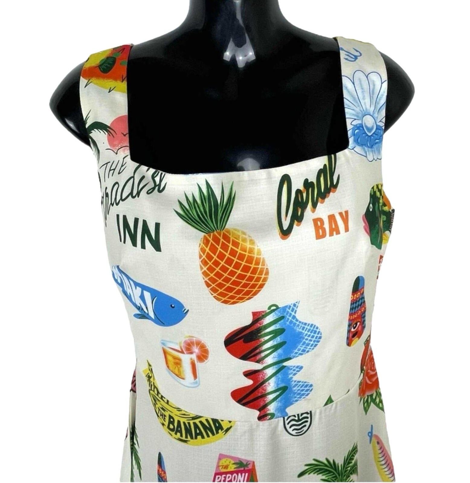 Comense Retro Summer Dress Women’s UK Size M Lace Up Back Mini Multicolour Print