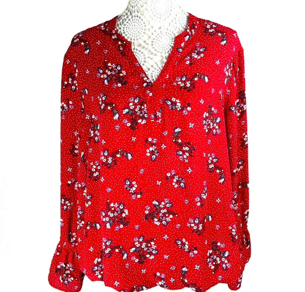 Kiabi Shirt Blouse Red Floral Long Sleeve Women’s UK Size L