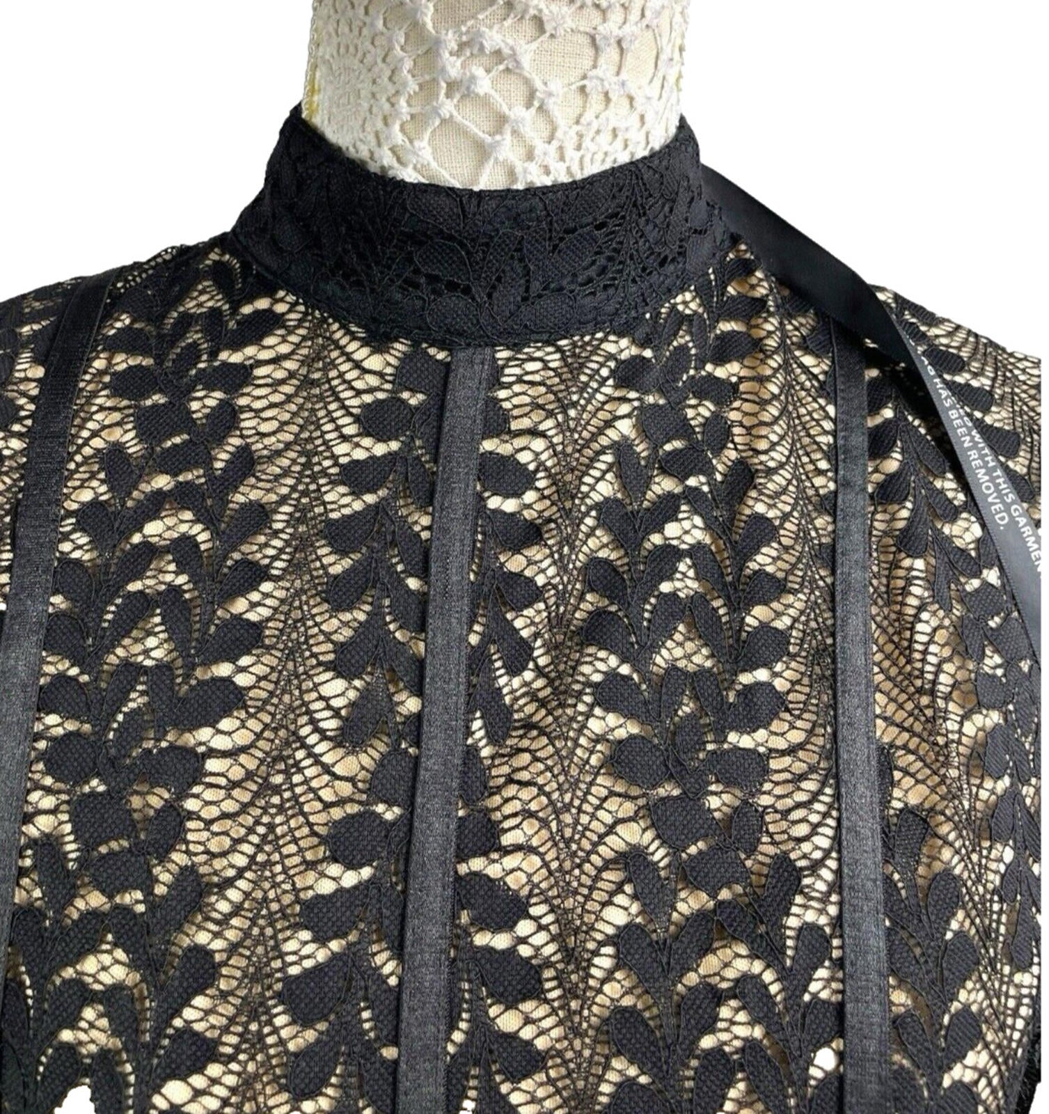 Pretty Little Thing Black Lace Mini Dress Long Sleeve Bodycon Women’s UK Size 12