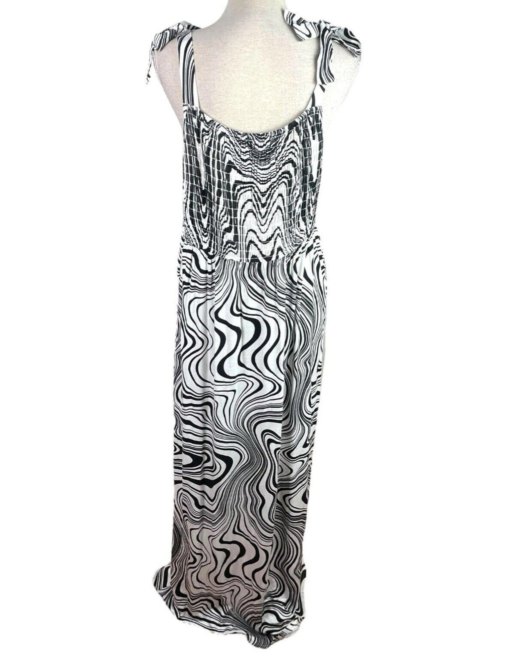 Papaya Maxi Dress Women’s UK Size 16 Black & White Tie Shoulder Abstract Swirl