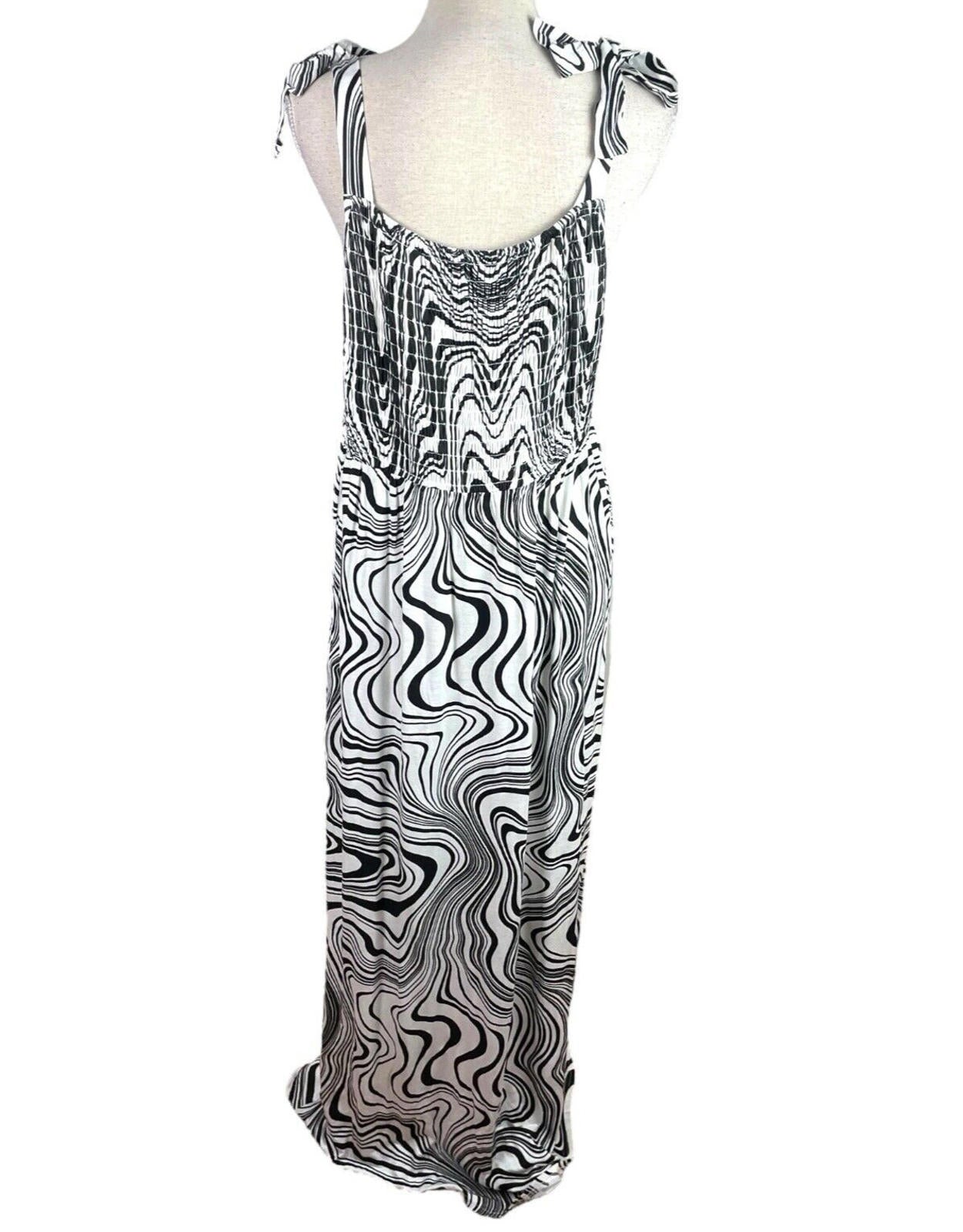 Papaya Maxi Dress Women’s UK Size 16 Black & White Tie Shoulder Abstract Swirl