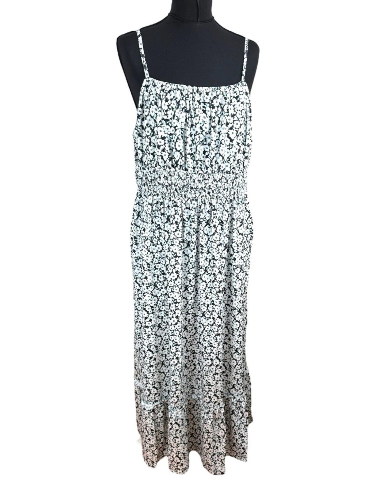 Grace Karin Floral Maxi Dress Women’s UK Size 2XL Smocked Summer Spaghetti Strap