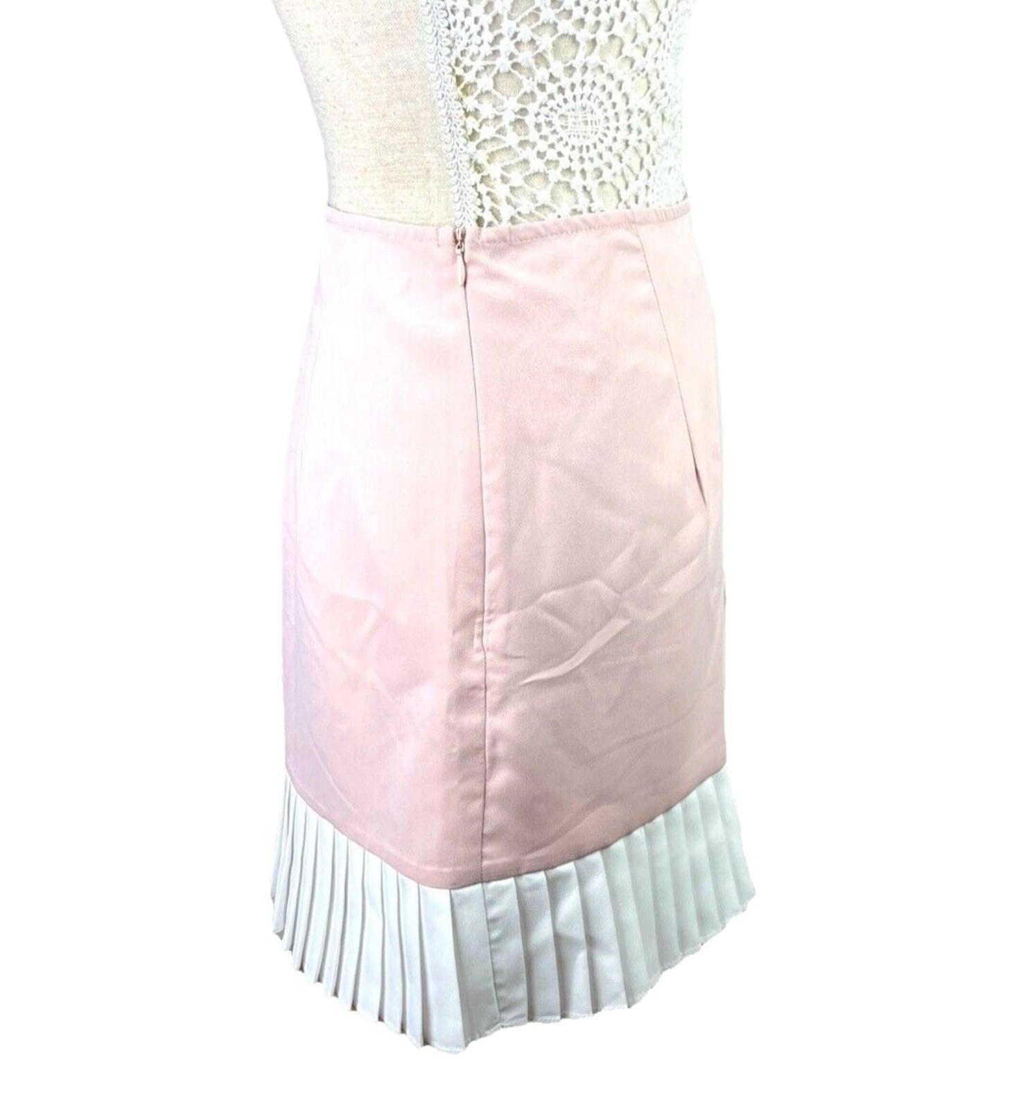 Pretty Little Thing Mini Skirt Pink White Pleat Trim Women’s UK Size 8