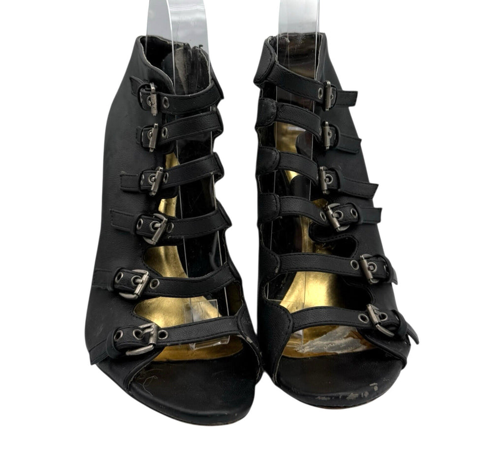 Truffle Peep Toe Ankle Shoes  Women's UK Size 6 Straps Buckles Stiletto Black