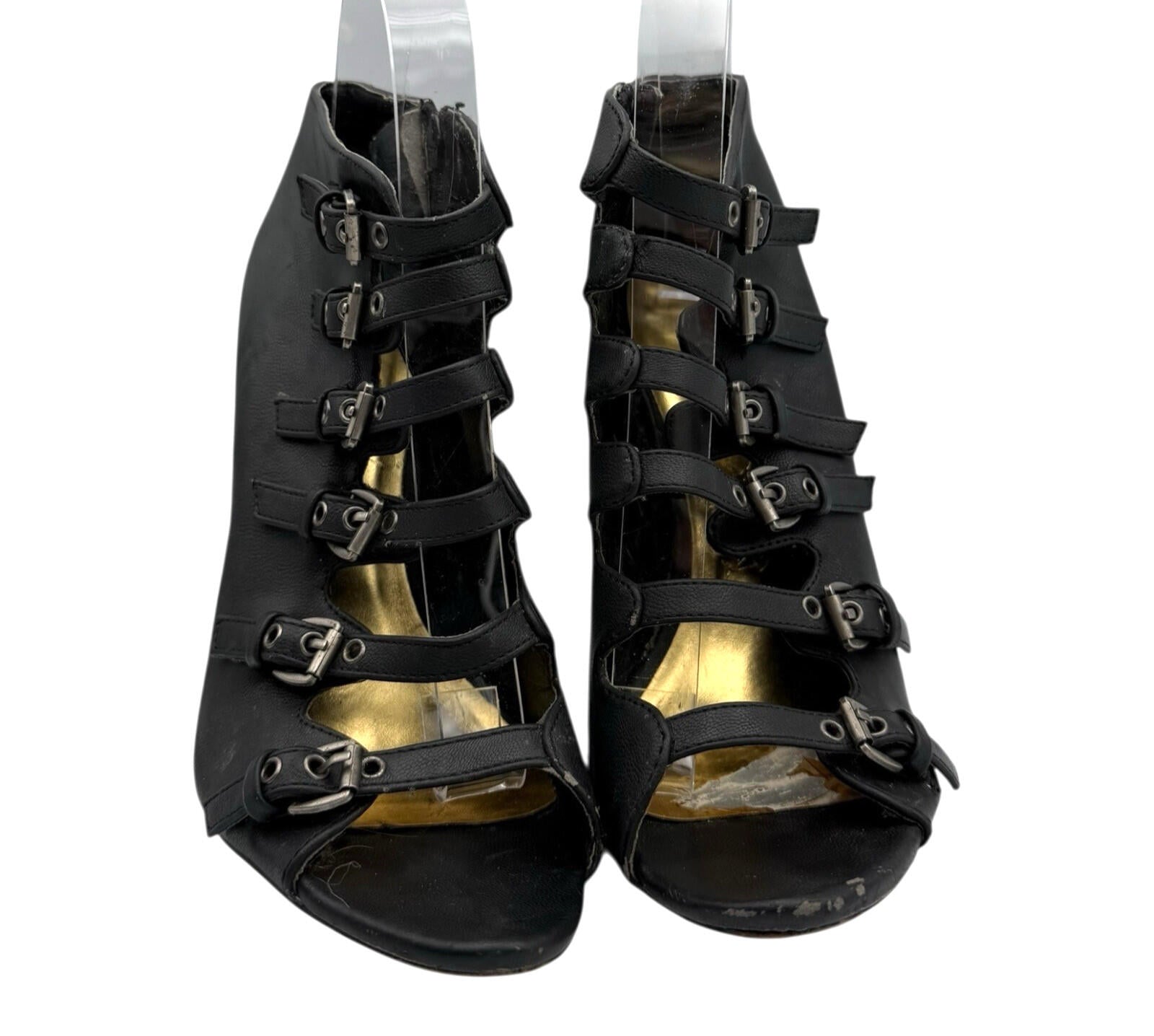 Truffle Peep Toe Ankle Shoes  Women's UK Size 6 Straps Buckles Stiletto Black