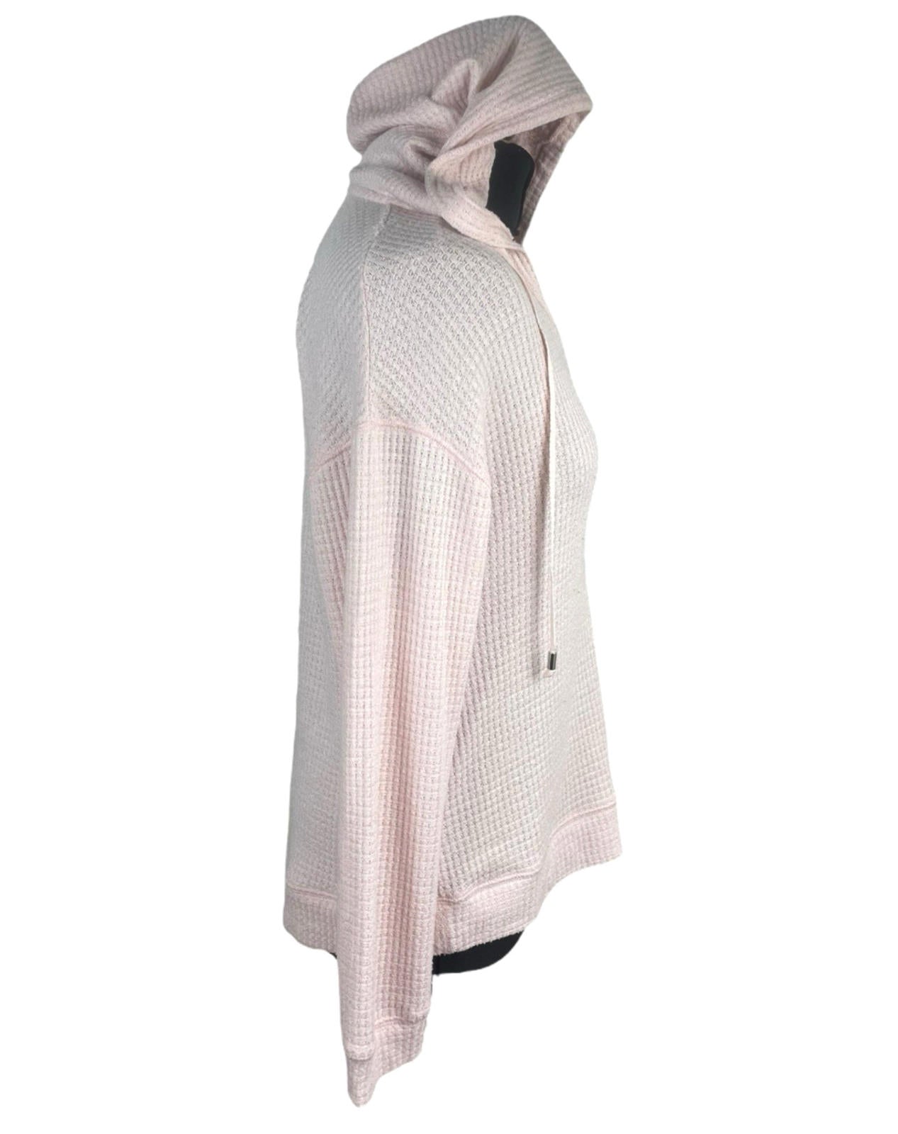 Waffle Knit Hooded Top Women’s UK Size 10 Pale Pink Deep V-Neck Textured Sweater
