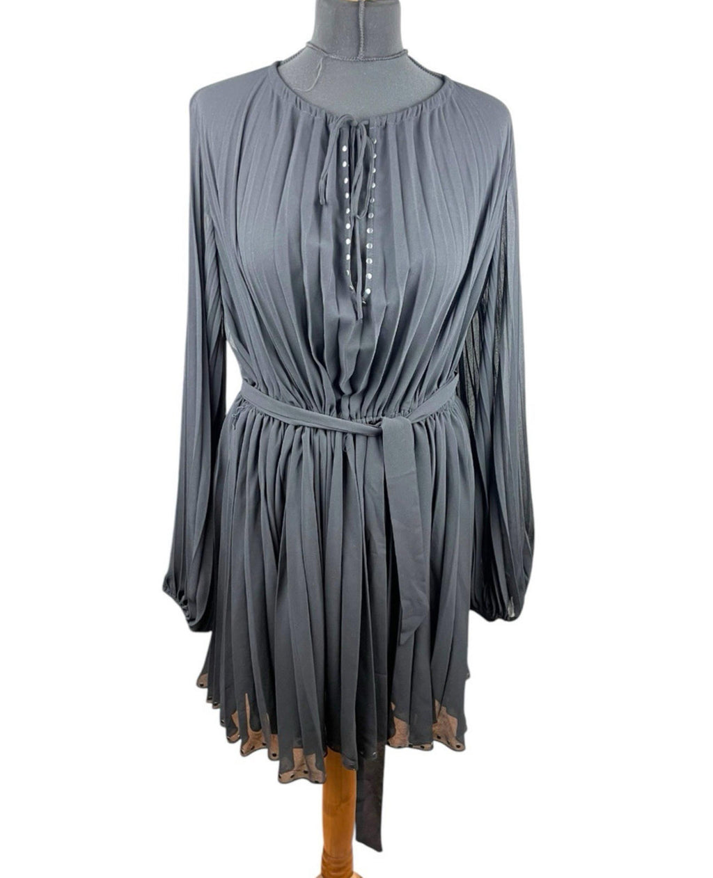Zara Black Pleated Chiffon Dress Knee Length Women’s UK Size M