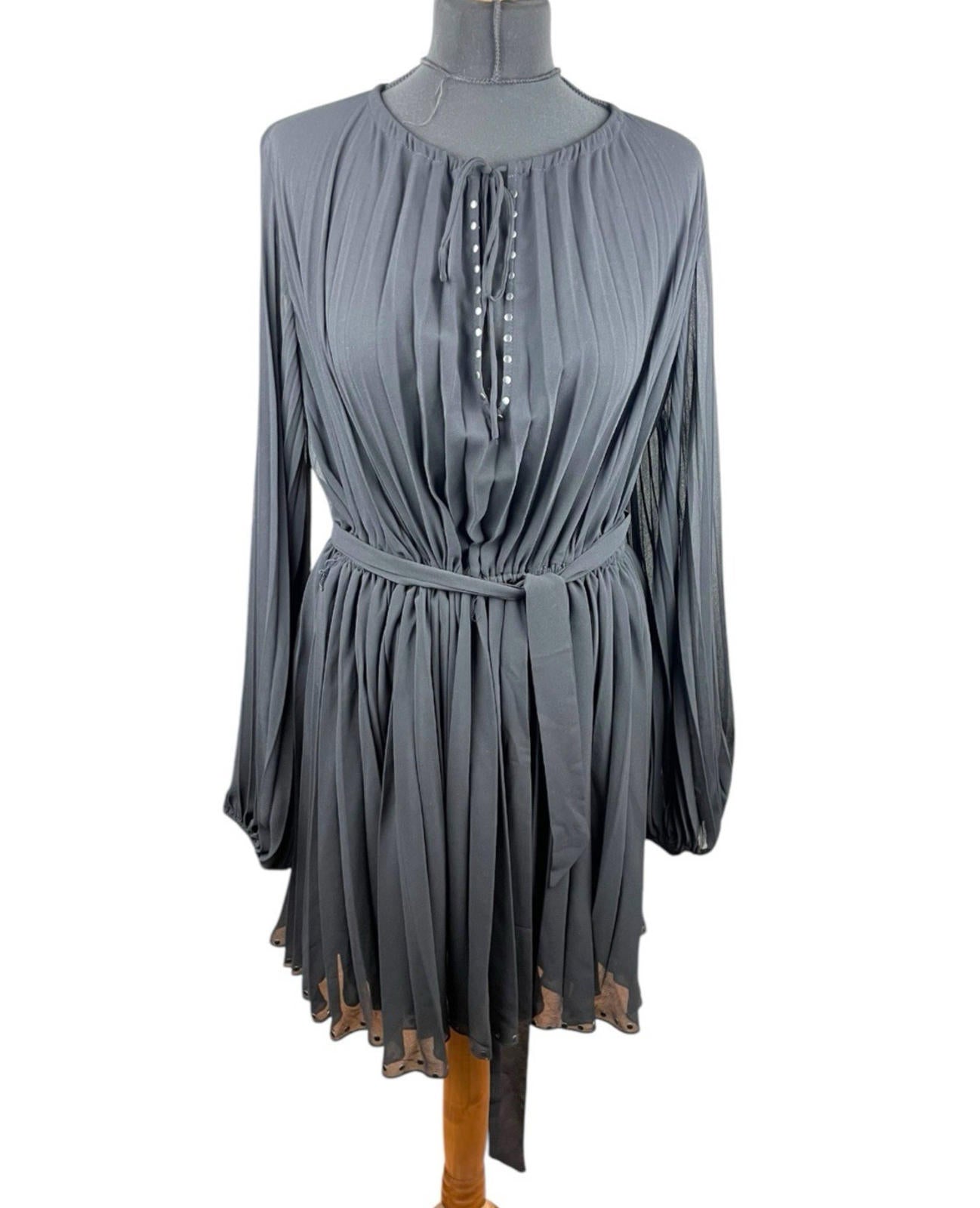 Zara Black Pleated Chiffon Dress Knee Length Women’s UK Size M