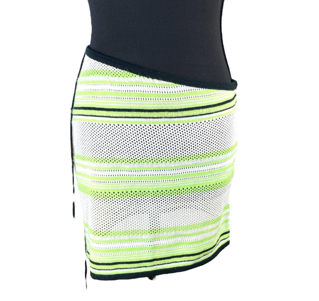 Pretty Little Thing Knit Skirt Women’s UK Size 10 Green Striped Sheer Summer