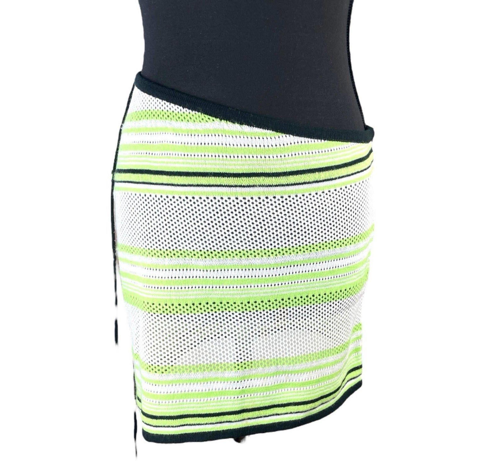 Pretty Little Thing Knit Skirt Women’s UK Size 10 Green Striped Sheer Summer