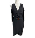 River Island Black Midi Dress Belted Cold Shoulder Sleeve Women’s UK Size 12
