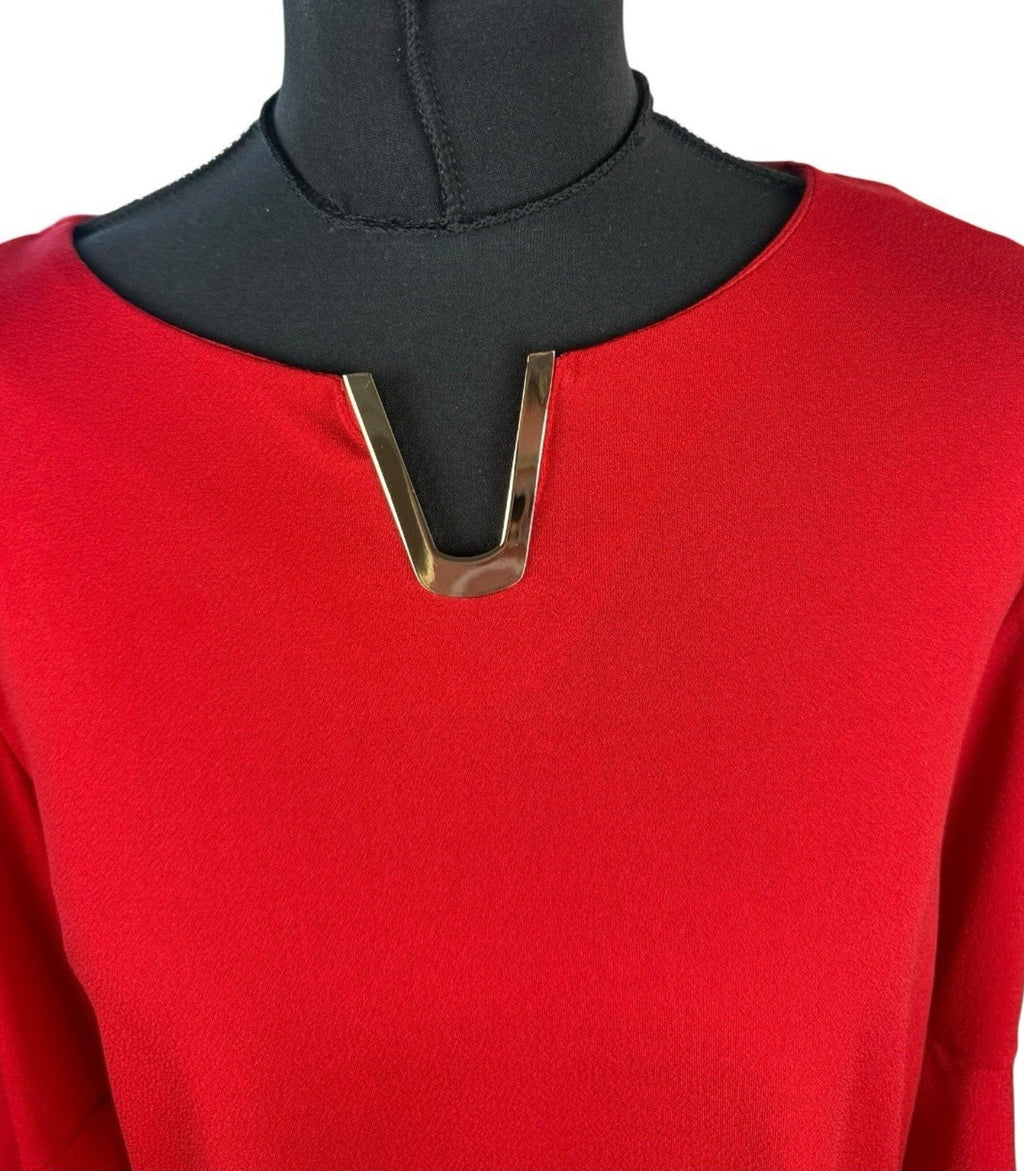 Klass Bright Red Blouse 3/4 Sleeve Gold Buckle Detail Women’s UK Size M