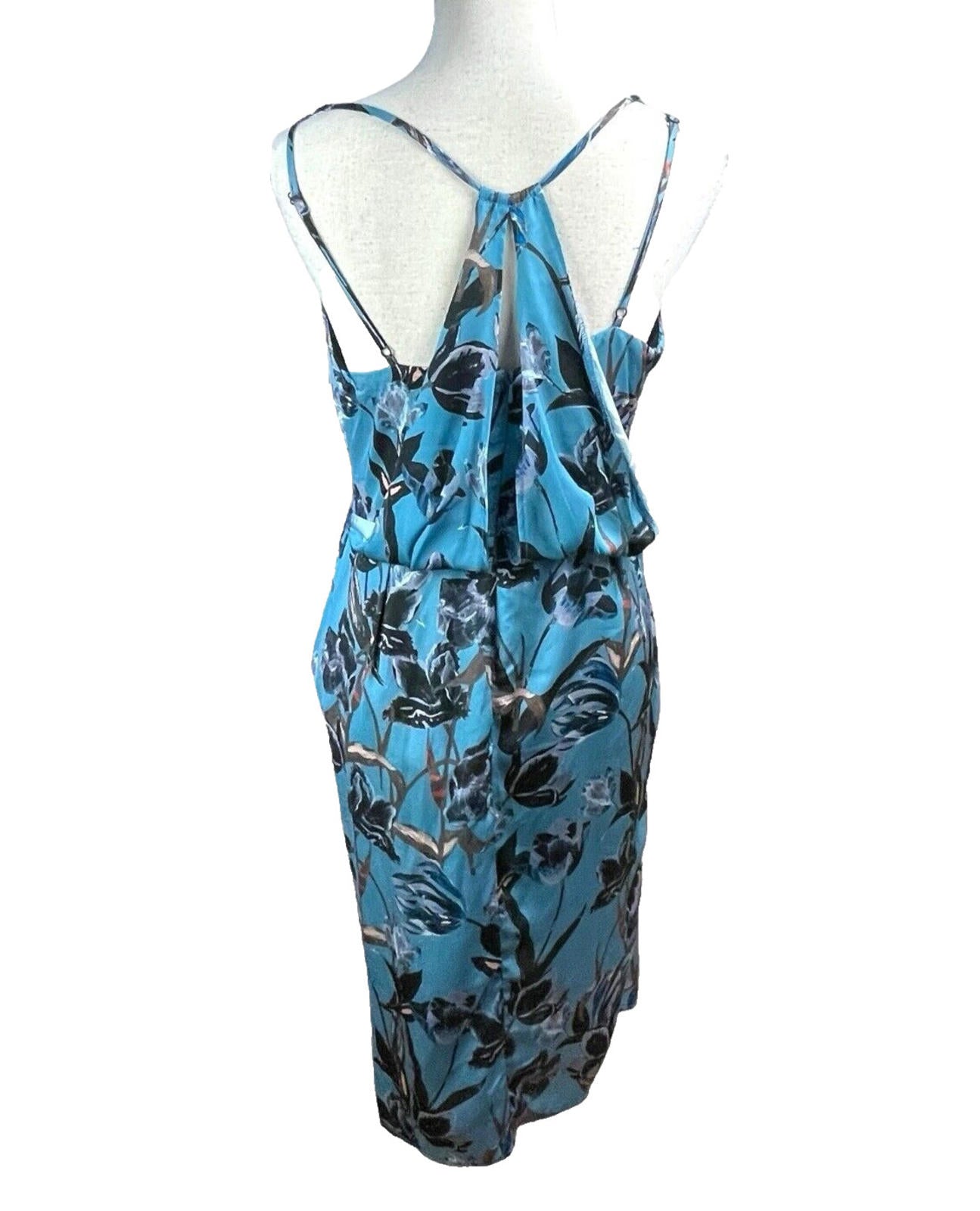 ASOS Blue Floral Midi Dress Silk Effect Women’s UK Size 12