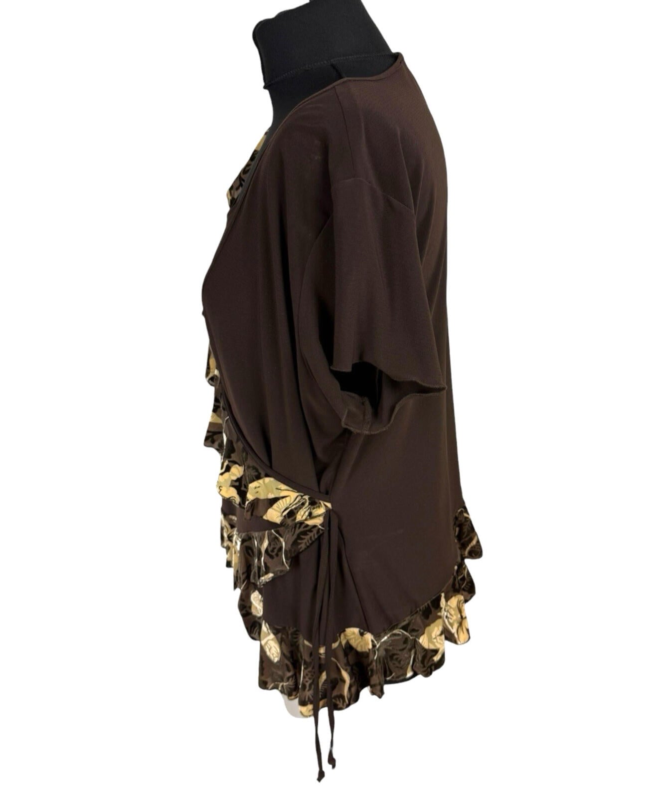 Saloos Skirt And Top Co Ord Set Women’s UK Size XL Stretch Floral Frill Brown