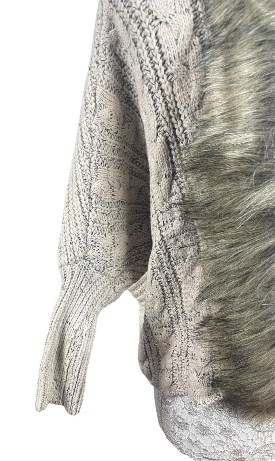 Faux Fur Trimmed Knit Cardigan Sweater Women's UK Size S