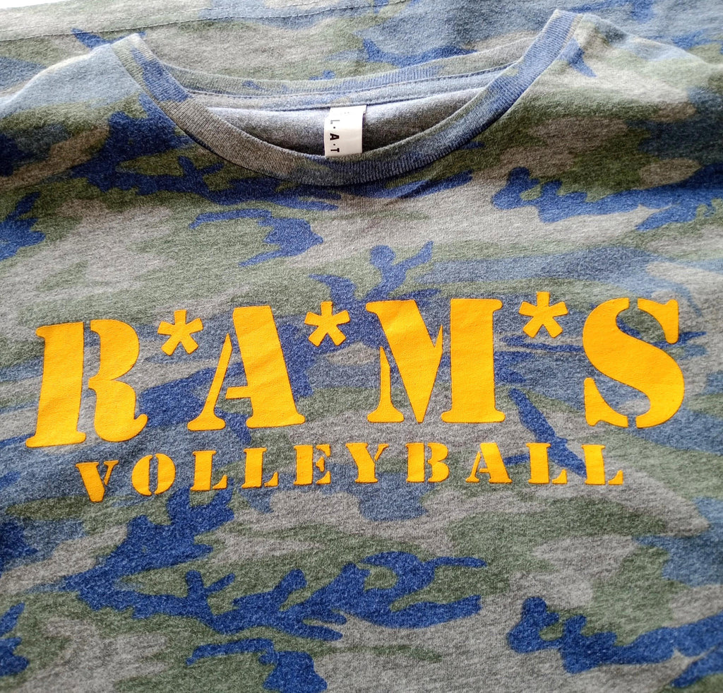 RAMS Volleyball Graphic Print T-Shirt Men's UK Size M Grey Crew Neck Cammo