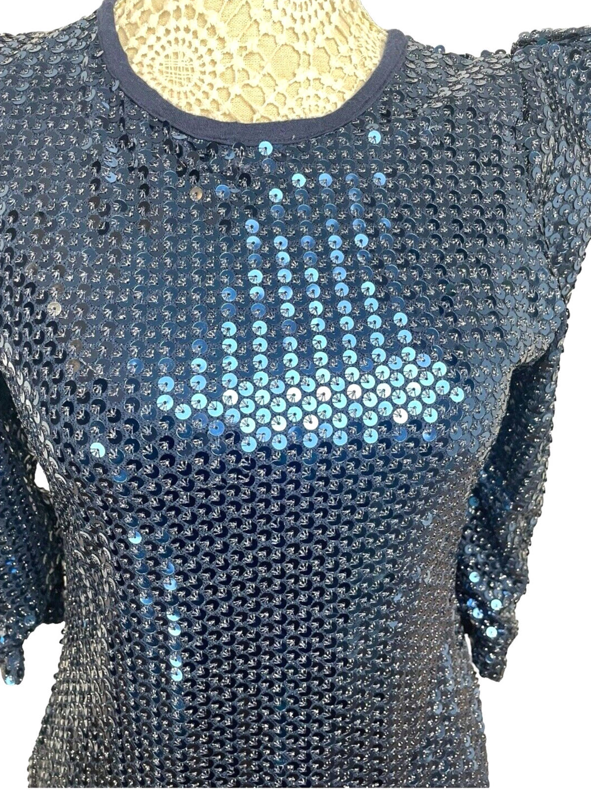Glamorous Mini Dress Navy Blue Sequin Puff Sleeve Women’s UK Size 10
