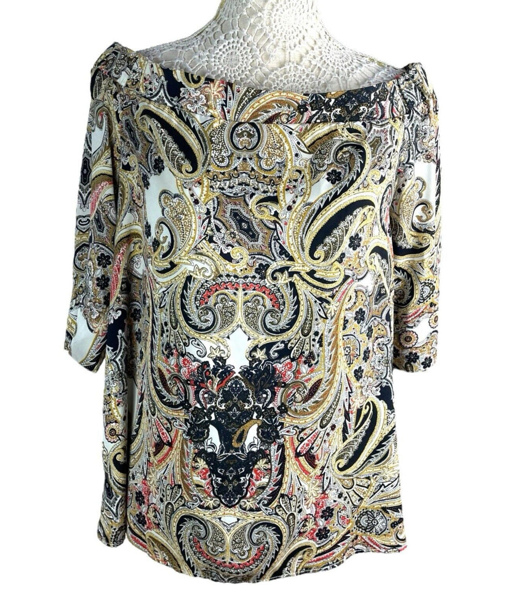 River Island Multicolour Satin Top Paisley Off Shoulder Women’s UK Size 14