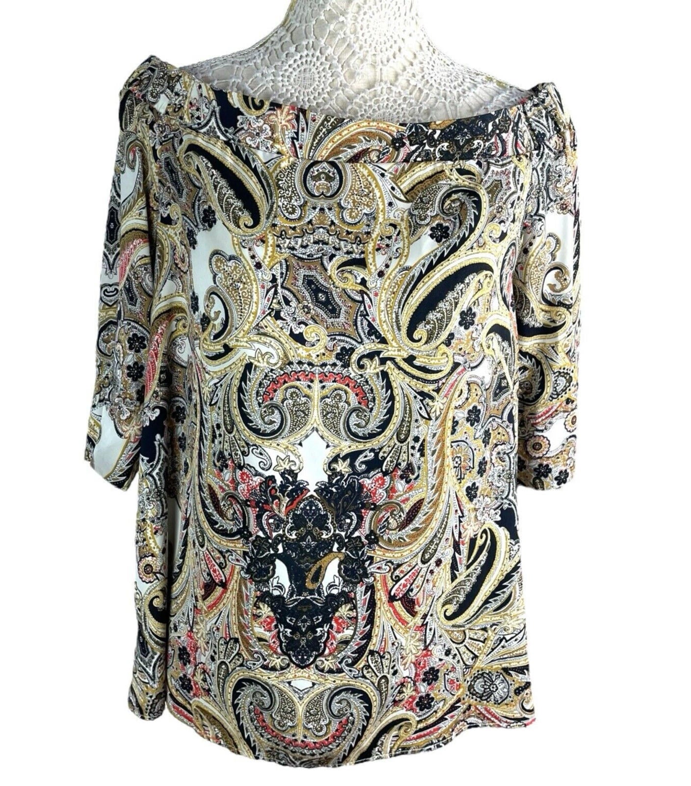 River Island Multicolour Satin Top Paisley Off Shoulder Women’s UK Size 14