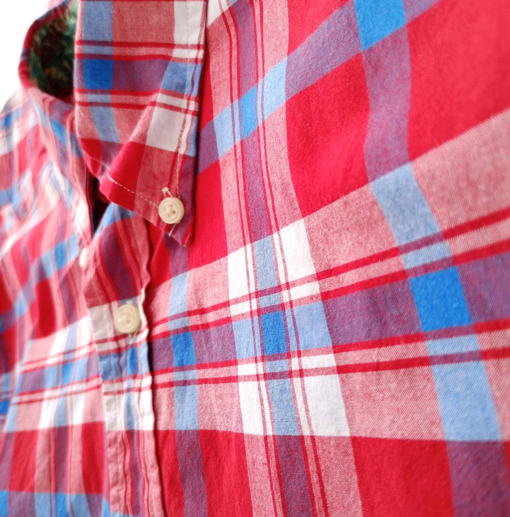 Tommy Hilfiger Shirt Men's UK Size L Red Check Short Sleeve Pockets 100% Cotton