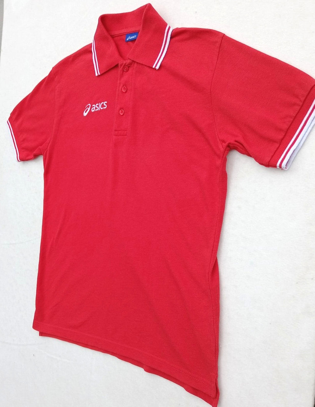 Asics Polo Shirt Men's UK Size S Red Short Sleeve Embroided Logo Cotton Blend