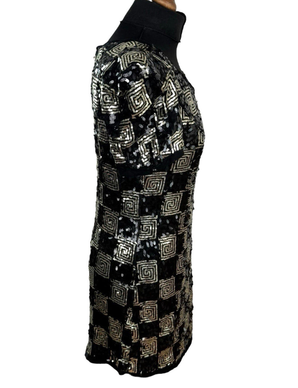 Made By Miso Sequin Mini Dress Black Gold Check Sparkle Women’s UK Size 14