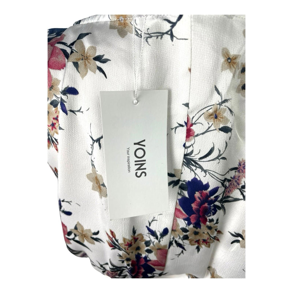 Yoins White Floral Maxi Dress Satin Effect Belted Women’s UK Size M (10-12)