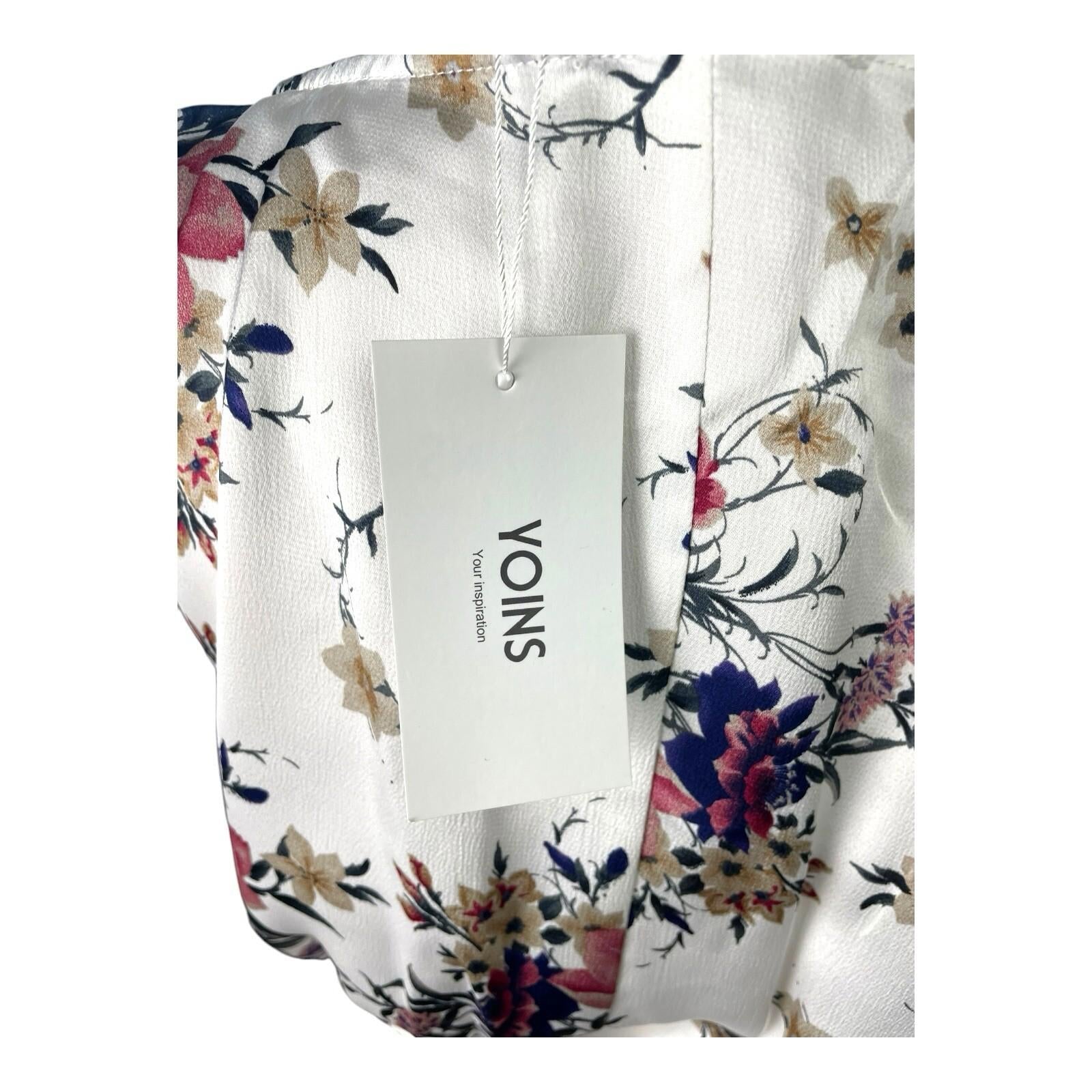 Yoins White Floral Maxi Dress Satin Effect Belted Women’s UK Size M (10-12)