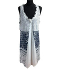 Lightweight Tank Dress Women’s UK Size 2XL Lave Neck White Navy Pattern