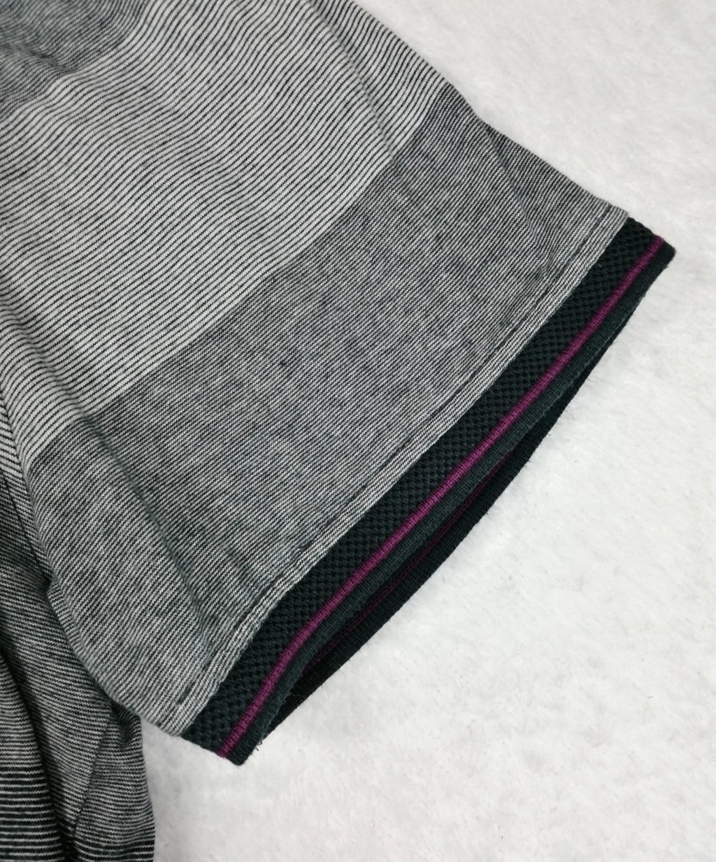 Debenhams Men's UK Size XL Grey Polo Shirt Striped Plum Black Collar Side Gusset
