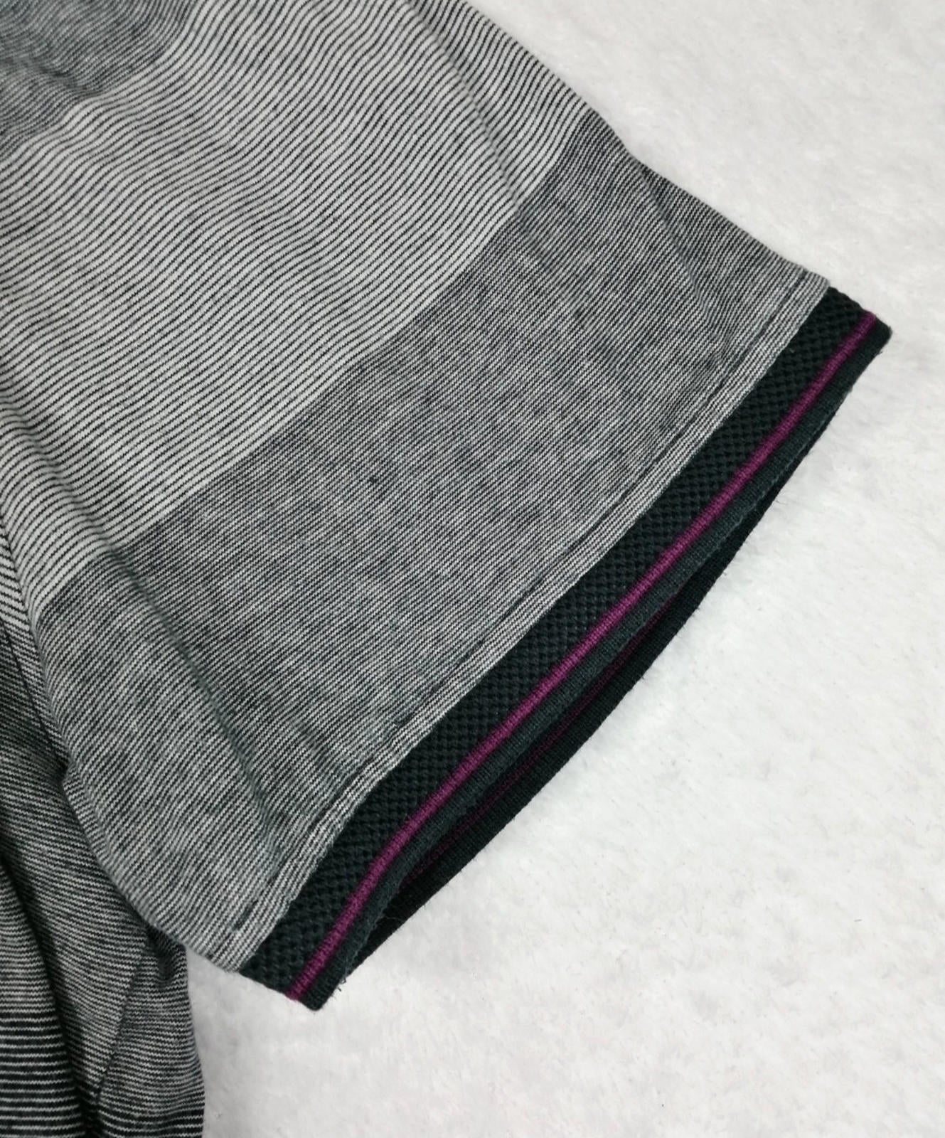 Debenhams Men's UK Size XL Grey Polo Shirt Striped Plum Black Collar Side Gusset