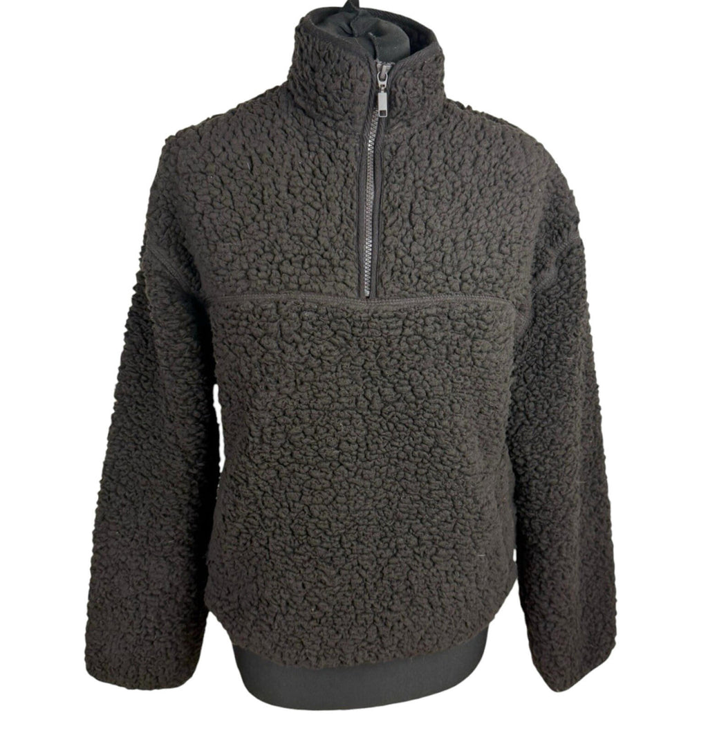 Divided Sherpa Fleece Jumper Women’s UK Size XS Oversized 1/4 Zip Brown