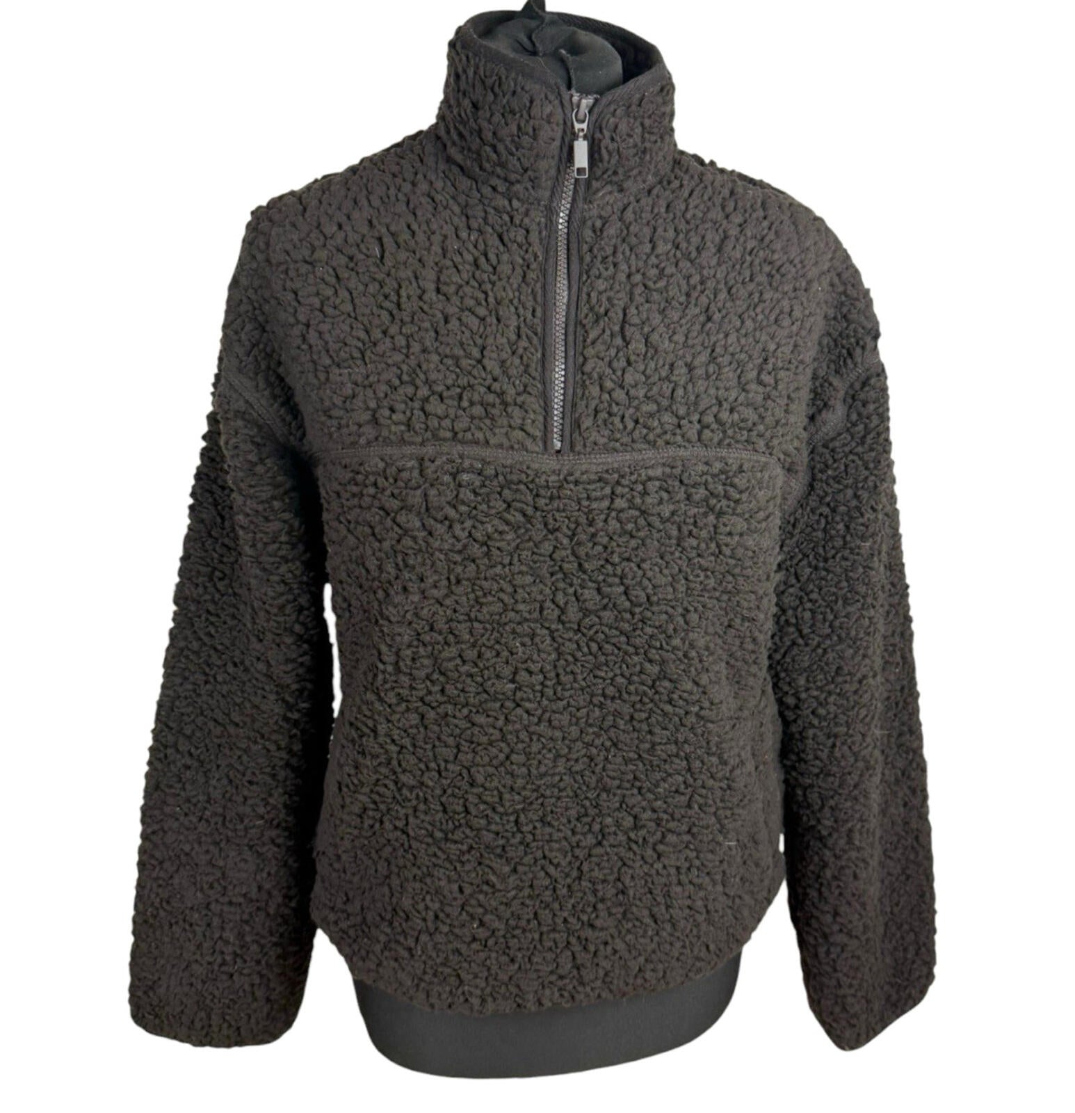 Divided Sherpa Fleece Jumper Women’s UK Size XS Oversized 1/4 Zip Brown