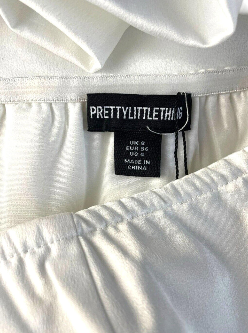 Pretty Little Thing Satin Mini Dress Women’s UK Size 8 Bubble Hem White Cocktail