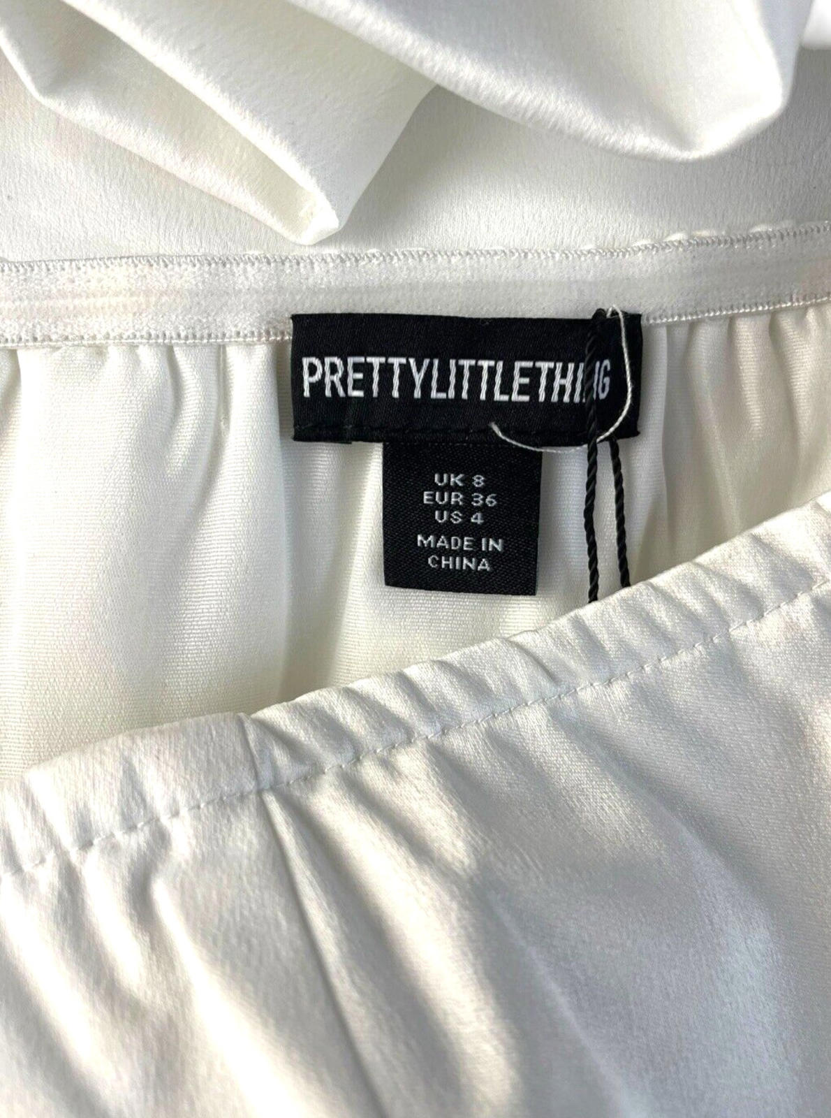Pretty Little Thing Satin Mini Dress Women’s UK Size 8 Bubble Hem White Cocktail