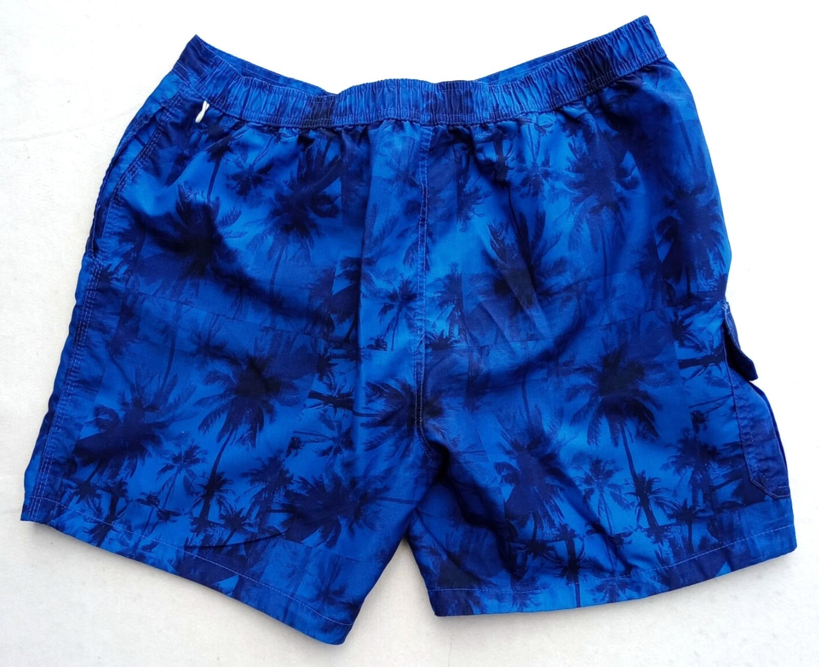 Palm Tree Swim Shorts Men's UK Size L Blue Pockets Drawstring Hawaiian Print
