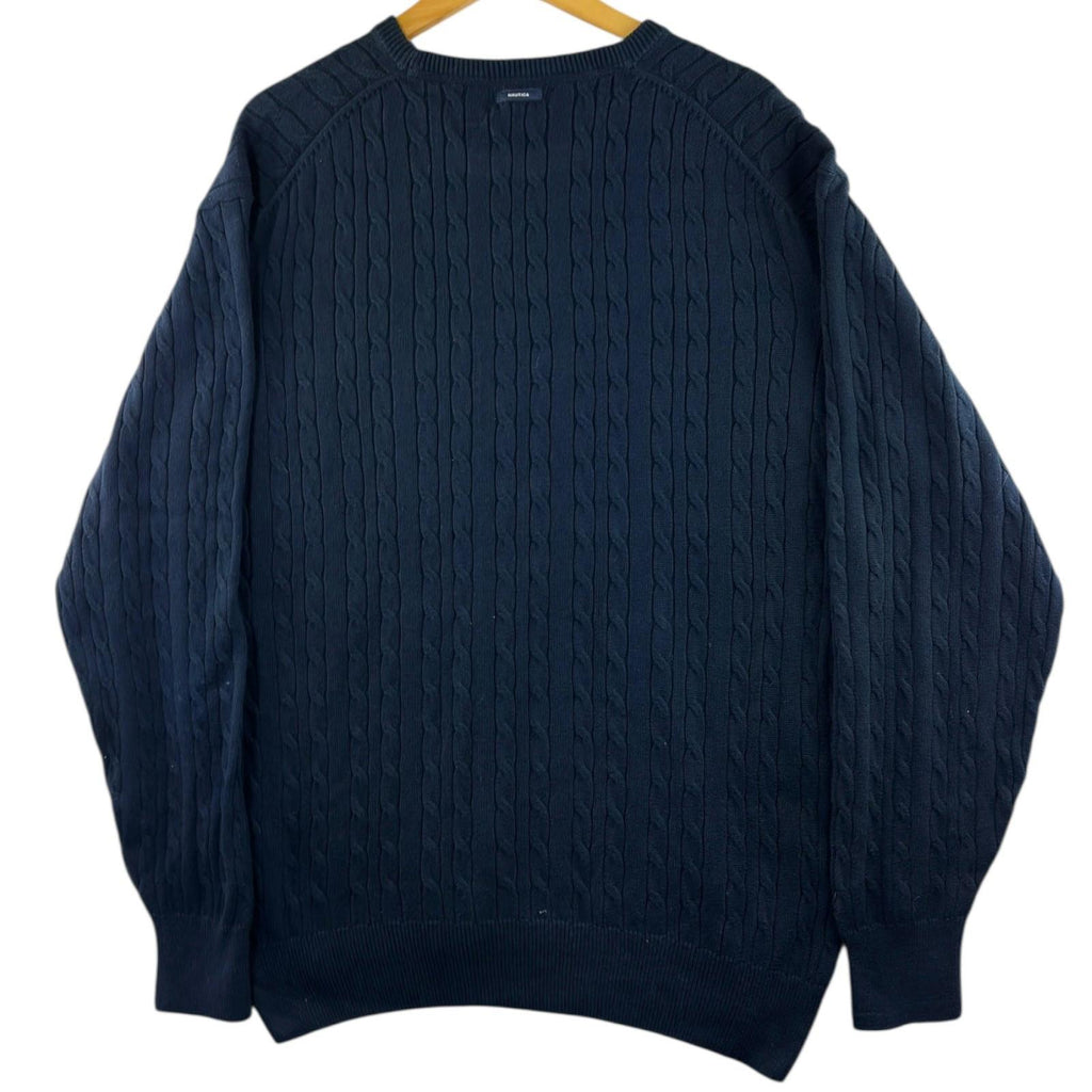 Nautica Knit Jumper Men's UK Size XL Blue 100% Cotton Long Sleeve Crew Neck