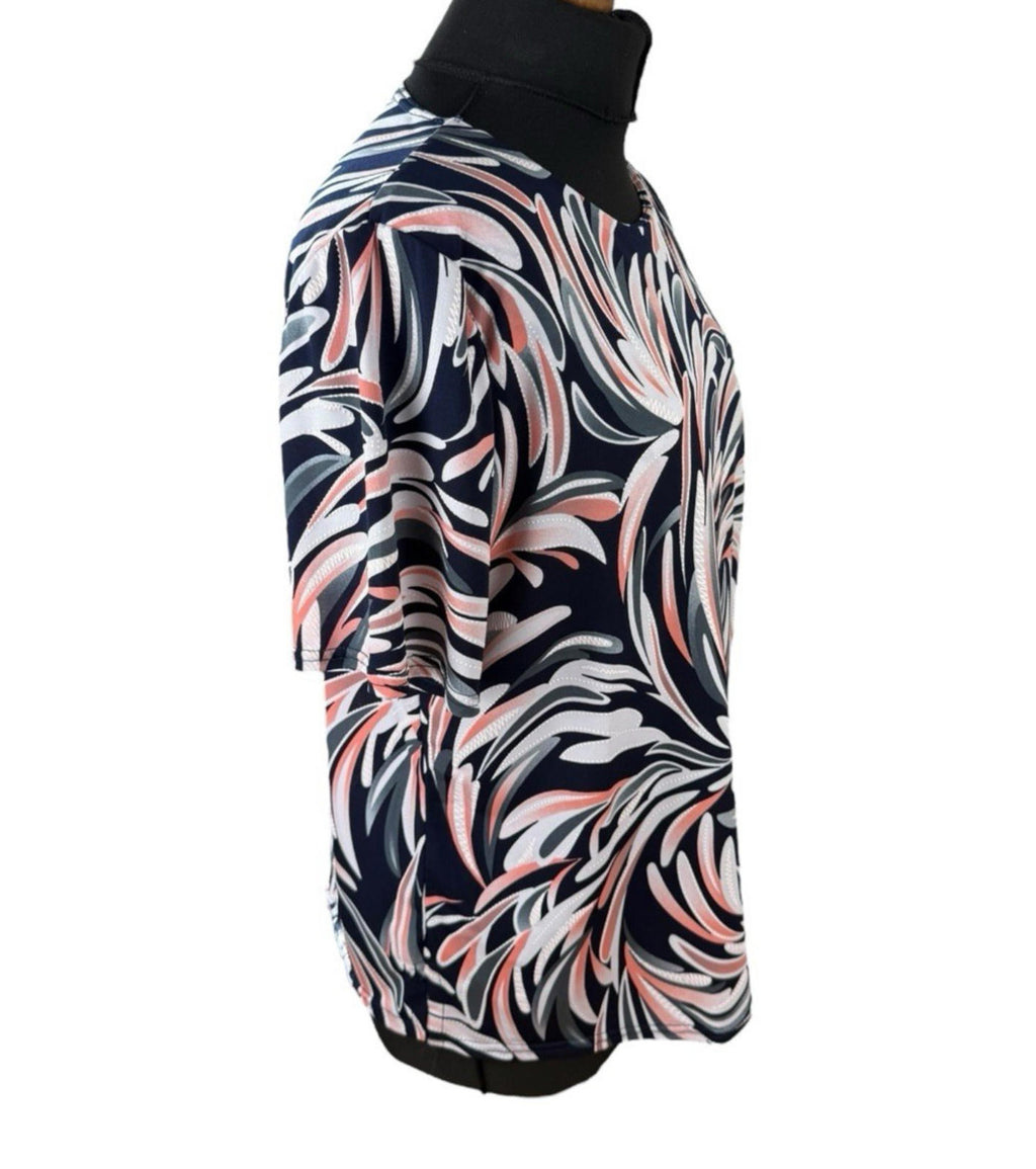 Forever Abstract Print Blouse Women's UK Size L Colorful Swirl Stitch Detail Top