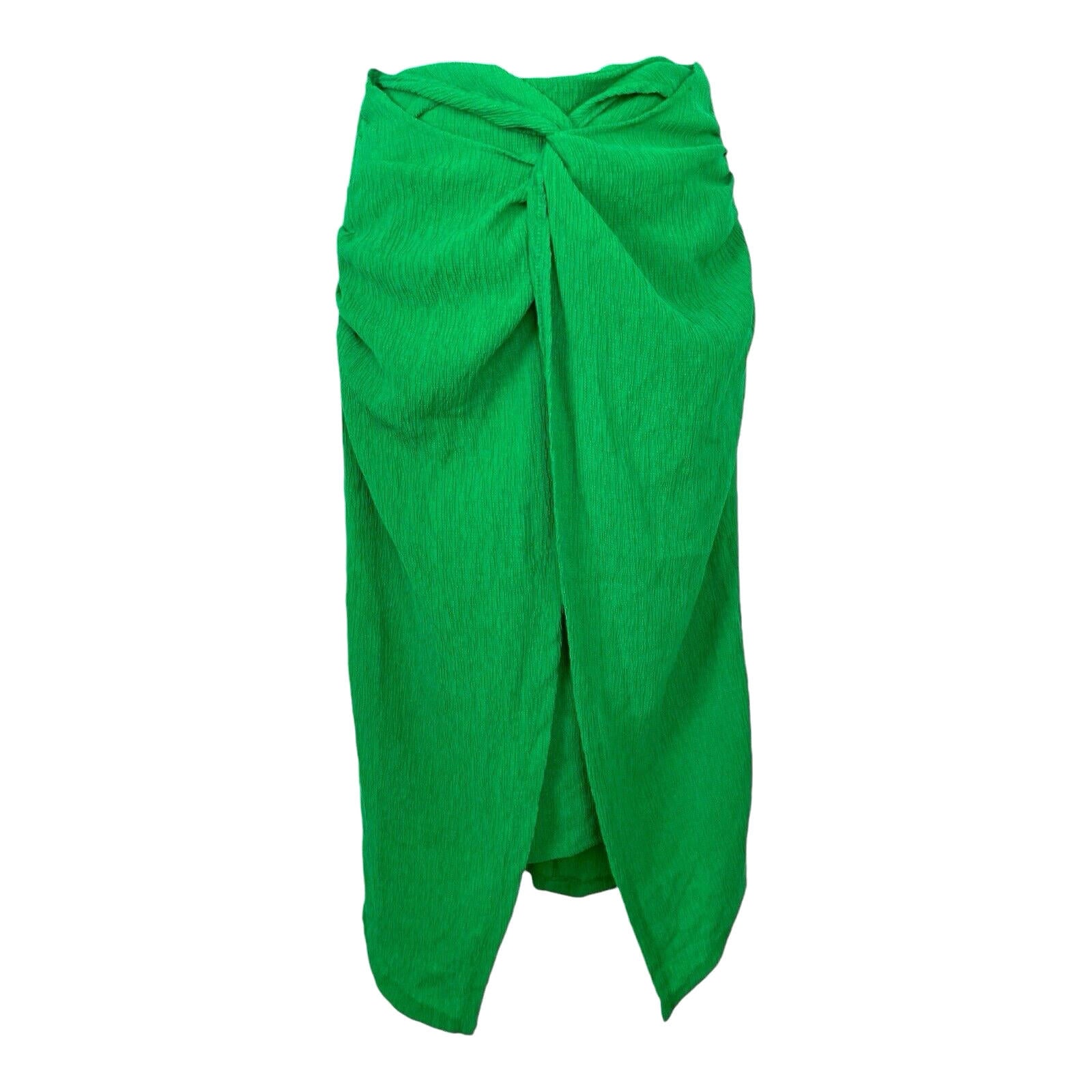 Stradivarius Green Knot Front Midi Skirt Crinkle Effect Women’s UK Size XS