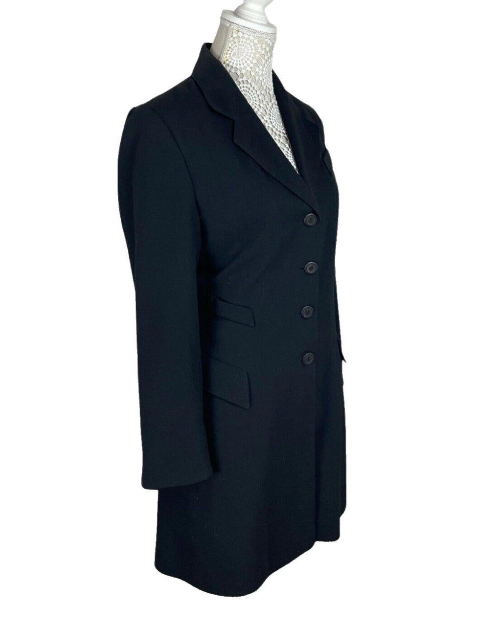 Ego Blazer Jacket Retro Long Black Shoulder Pads Women’s UK Size 10