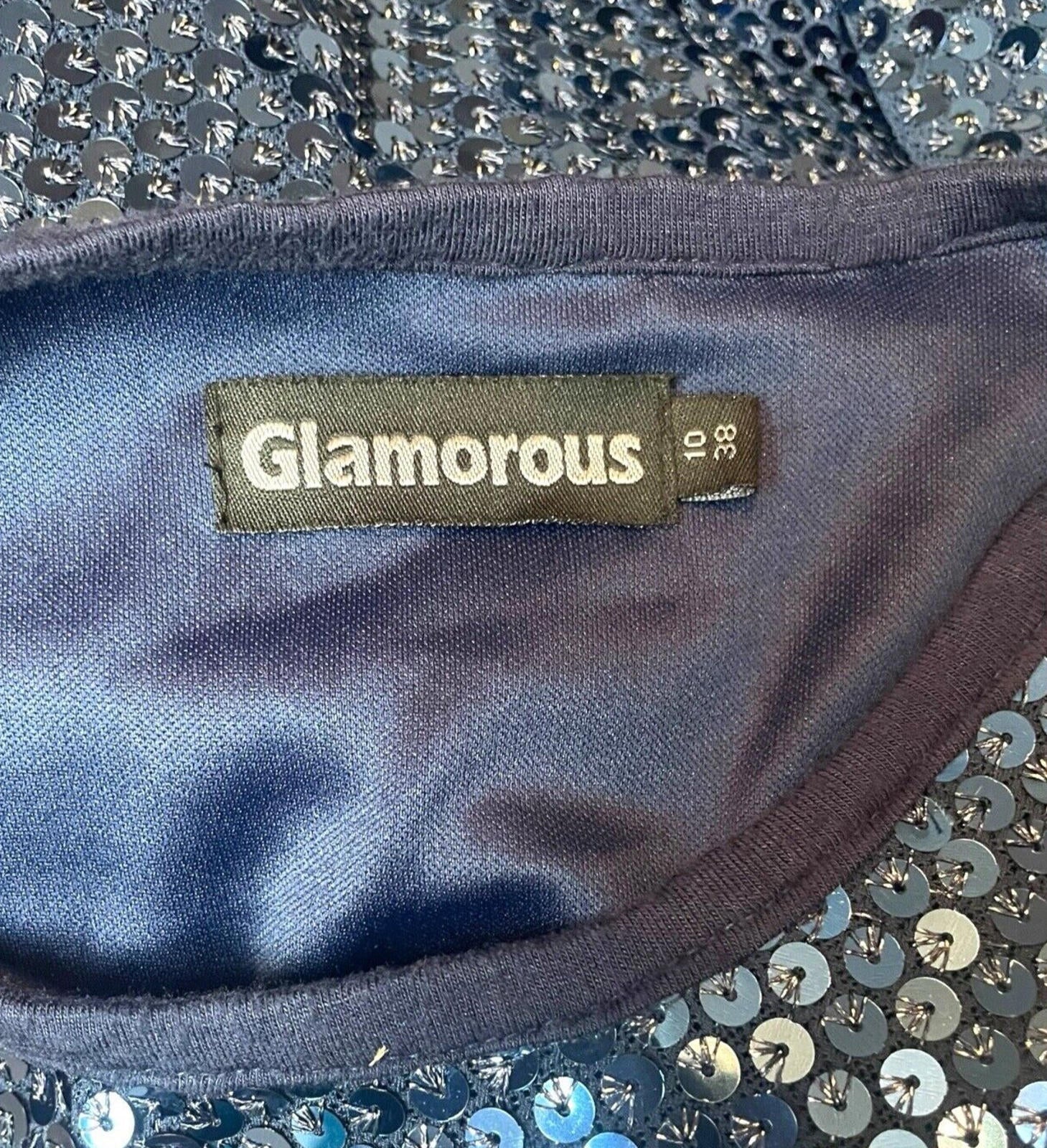 Glamorous Mini Dress Navy Blue Sequin Puff Sleeve Women’s UK Size 10