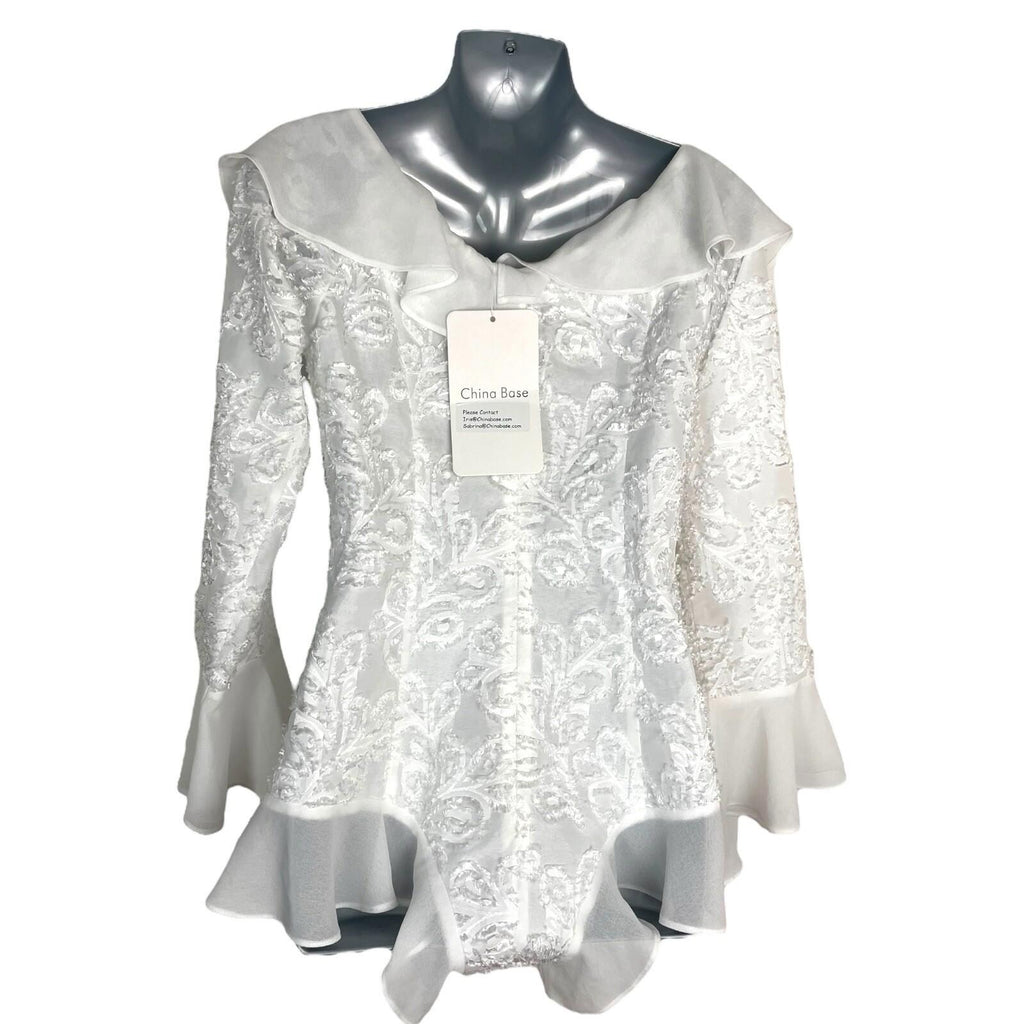 China Base White Frill Textured Blouse Top Women’s UK Size 8