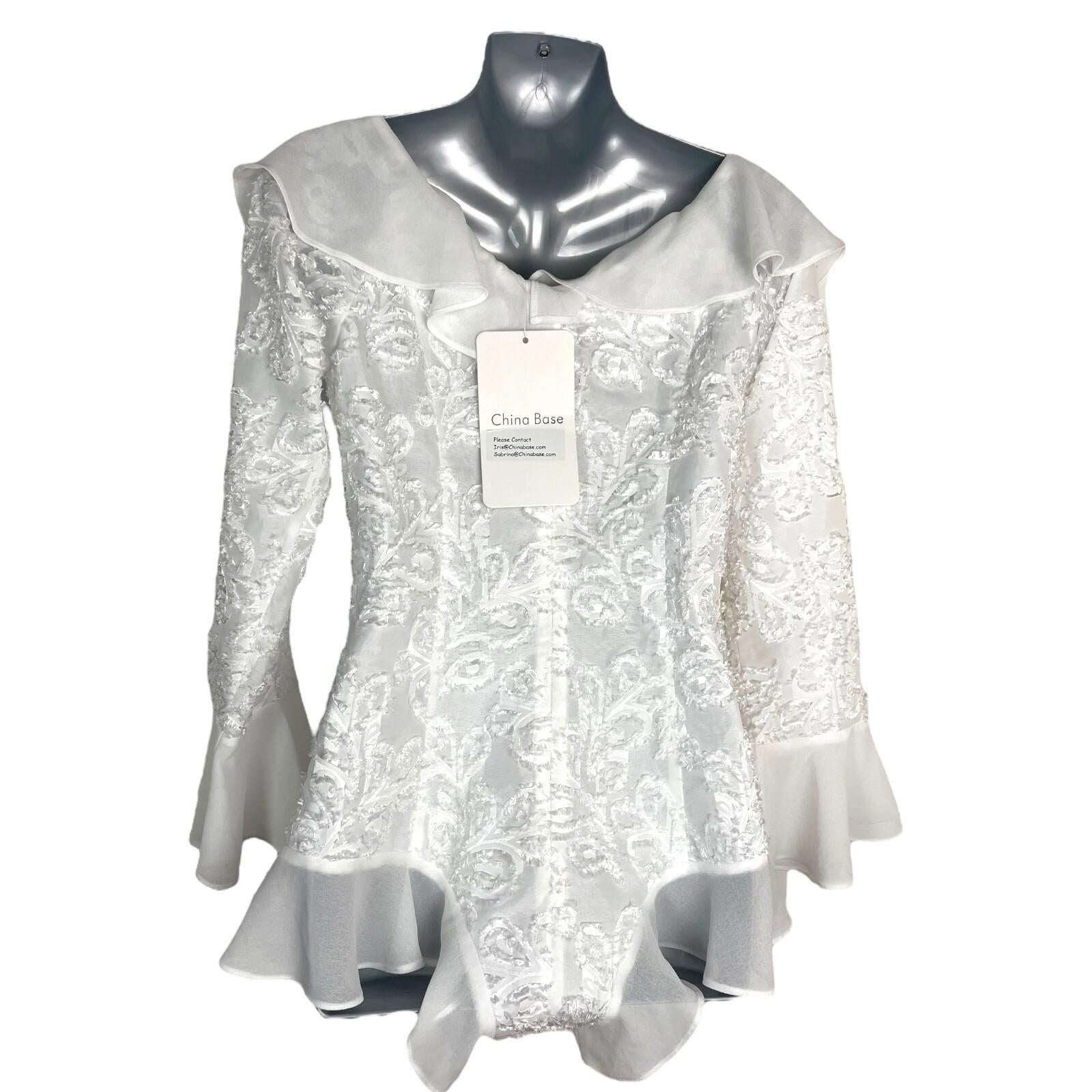 China Base White Frill Textured Blouse Top Women’s UK Size 8