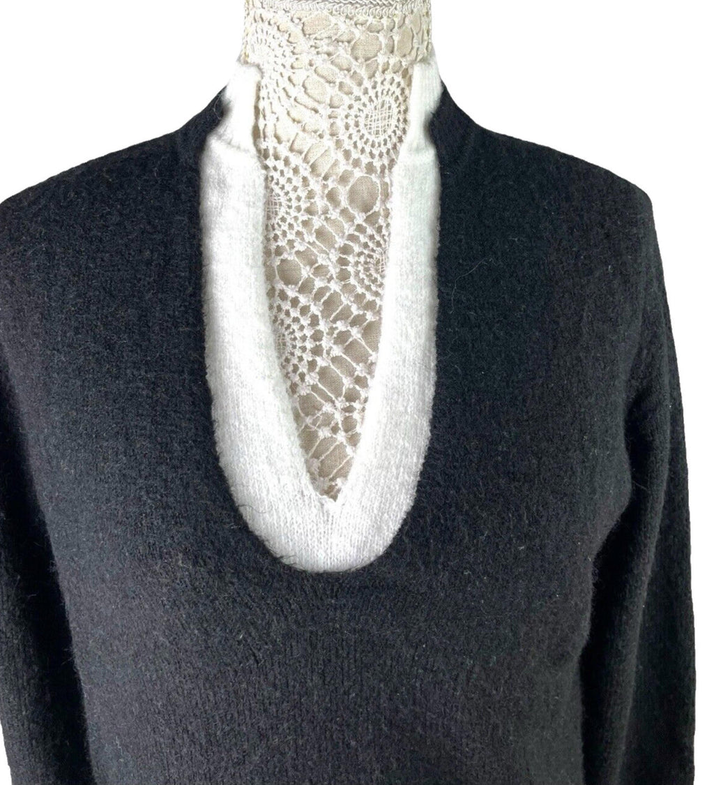 Jumper Dress Women's UK Size 8 Black Soft Touch Knit White Collar Relaxed Mini