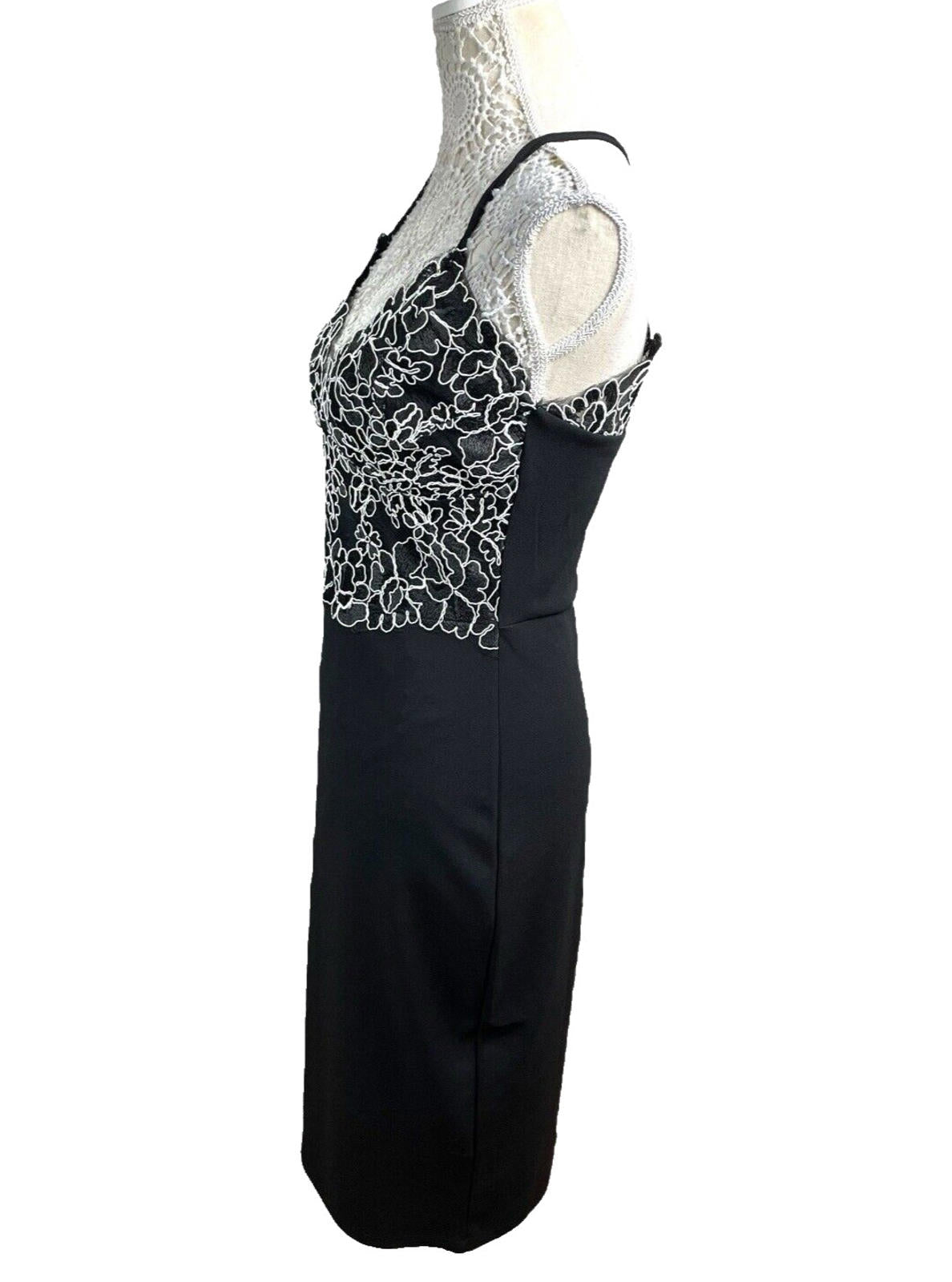 River Island Black Midi Dress White Embroidered Detail Women’s UK Size 12