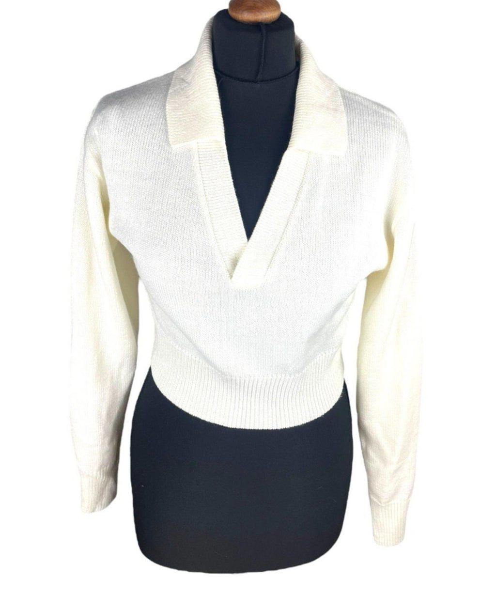Divided Ivory Collared Jumper Cropped Long Sleeve Women’s UK Size XS