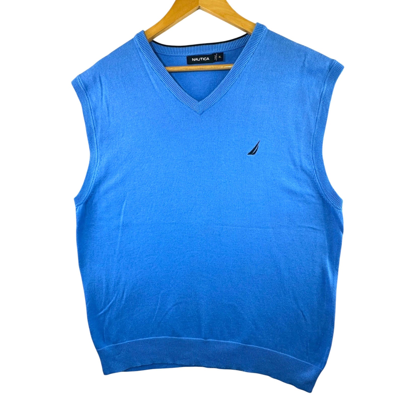 Nautica Sweater Vest Men's UK Size XL Blue Sleeveless 100% Cotton V-Neck
