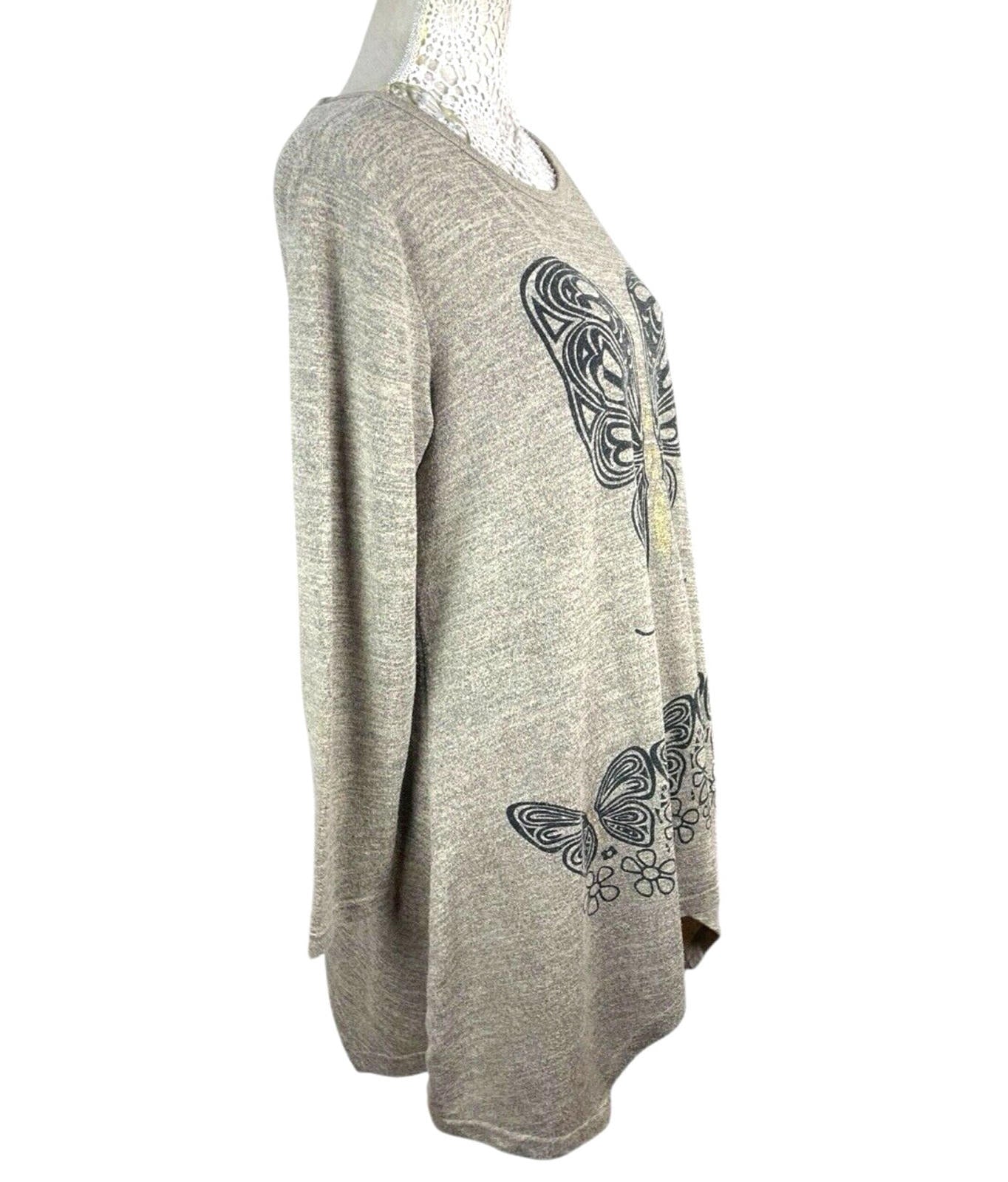 Butterfly Tunic Top Women’s UK Size M Beige Long-Sleeved Lightweight Jumper