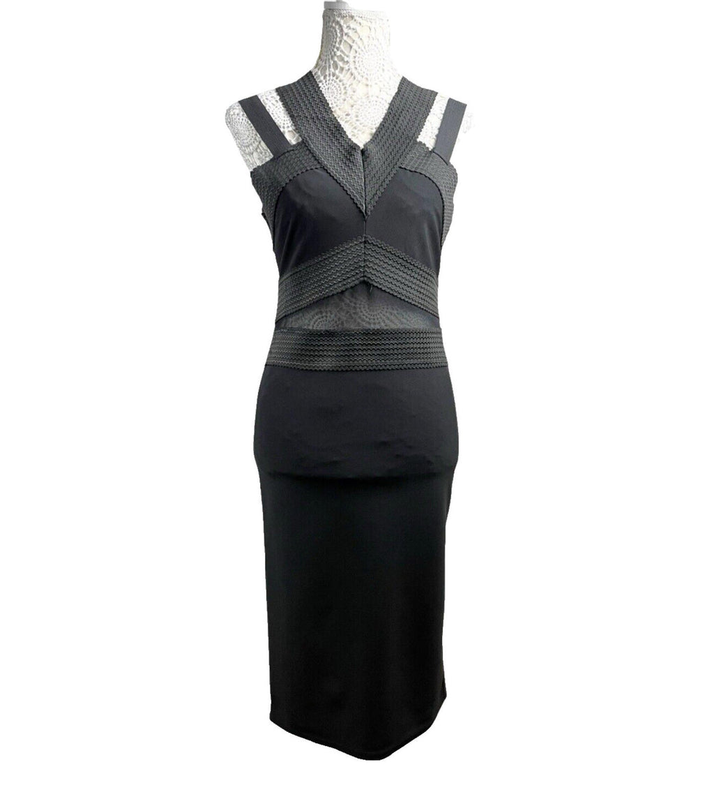 River Island Midi Dress Black Mesh Panel Waist Women’s UK Size 12